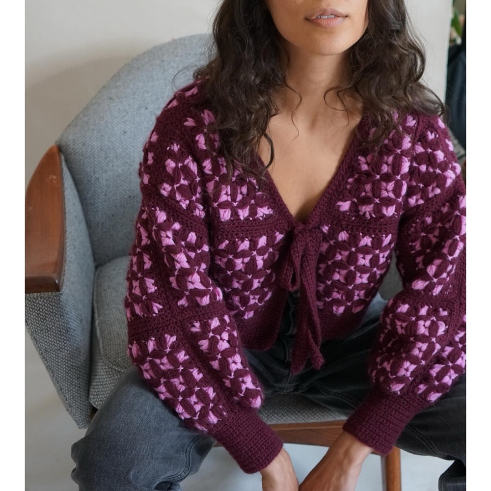 PROCHE Studios Bastidor Baby Alpaca Crochet Cardigan (Sz S/M) Reversible Cropped - Picture 2 of 16